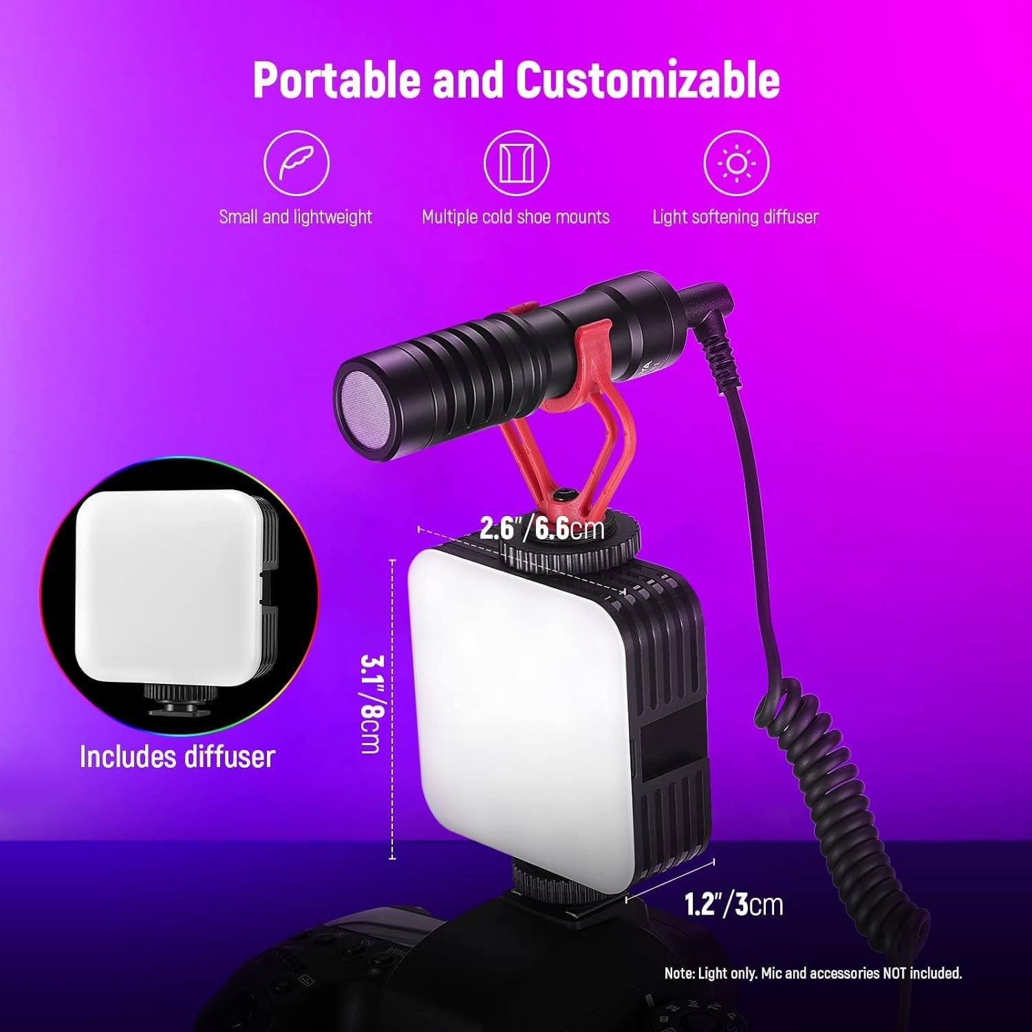 NEEWER Magnetic RGB Video Light, 360° Full Color RGB61 LED Camera Light with 3 Cold Shoe Mounts/CRI 97+/20 Scene Modes/2500K-8500K/2000mAh Rechargeable Portable Photography Selfie Lighting