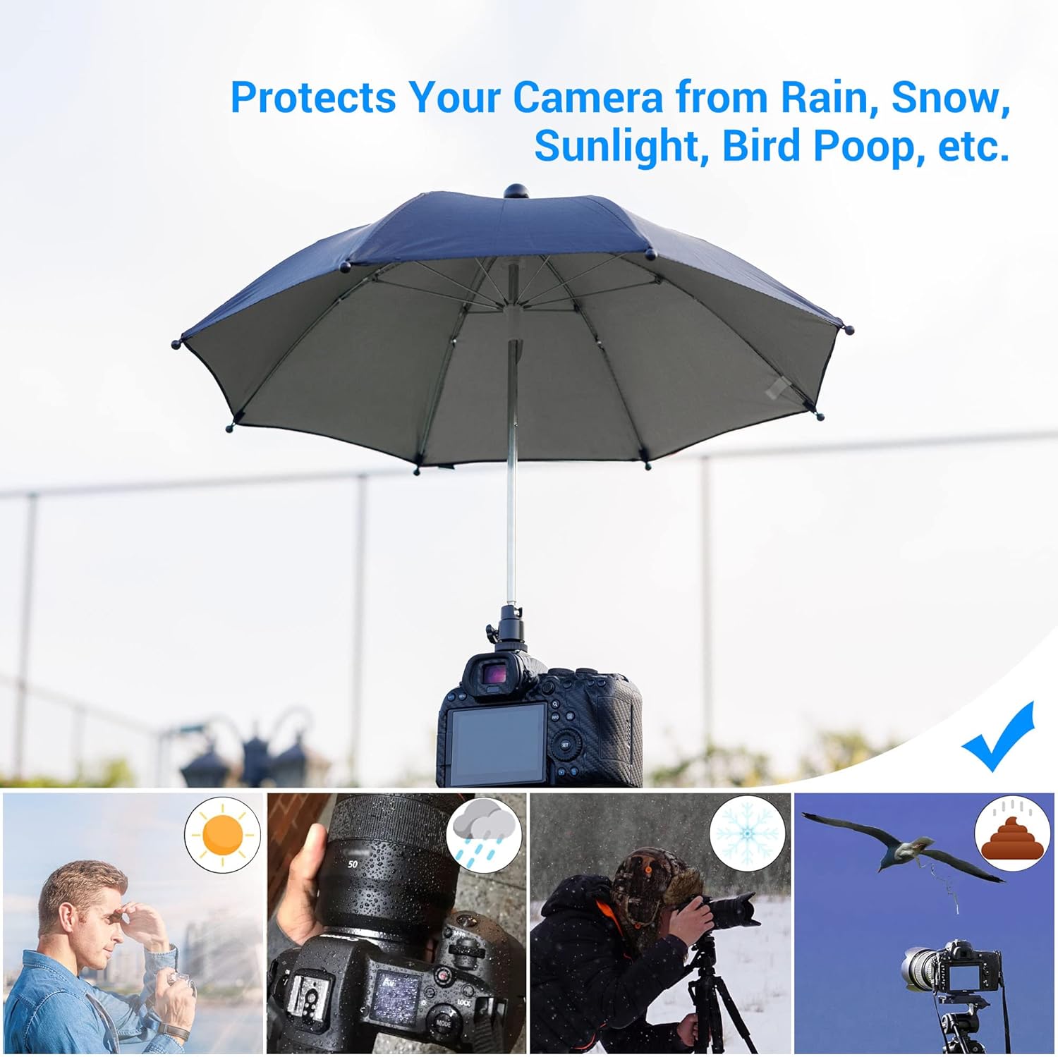 DSLR Mirrorless Camera Hot Shoe Umbrella Rain Cover Protector Sunshade for Canon EOS R100 R50 R8 R7 R10 R3 R6 Mark II R5 C Rp R Rebel T8i T7 90D Sony A7RV A7 IV A7S III II Nikon Z8 Z9 Z30 Z5 Z6 Z7 II