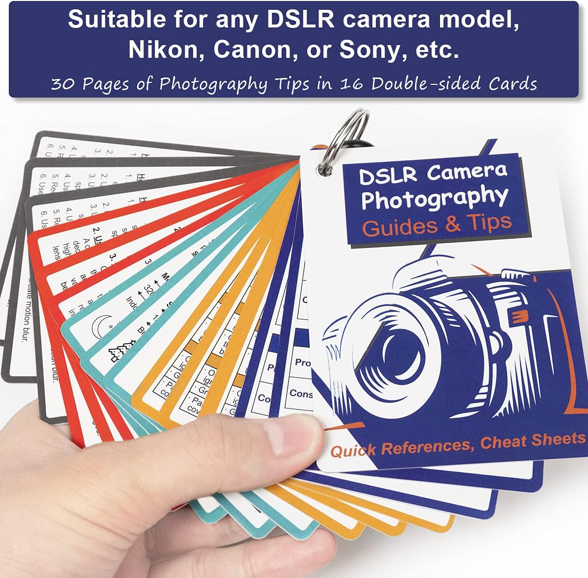 DSLR Cheat Sheet for Canon, Nikon, Sony, Camera Accessories Quick Reference Cards Photography