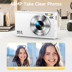 Digital Camera, Autofocus 48MP UHD 4K Vlogging Camera 16X Digital Zoom, Portable Compact Point