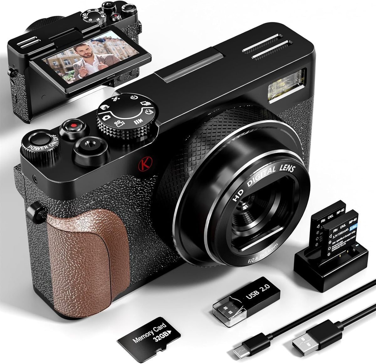 56MP Digital Cameras for Photography, 4K Autofocus Video Camera with 32GB TF Card & 2 Batteries