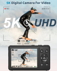 5K Digital Camera - 72MP UHD Digital Cameras for Photography - Autofocus Point and Shoot Small Camera with Flash for Kids