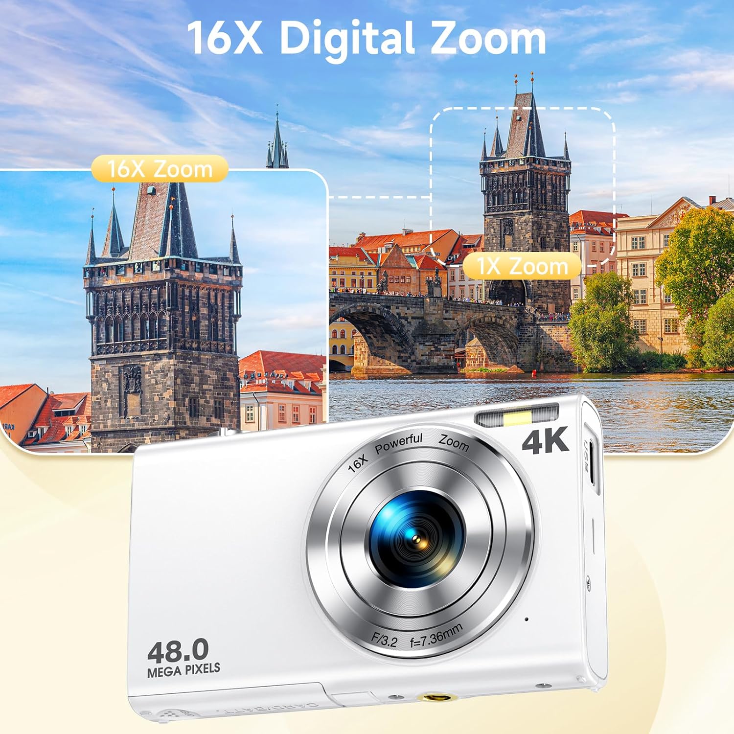 Digital Camera, Autofocus 48MP UHD 4K Vlogging Camera 16X Digital Zoom, Portable Compact Point