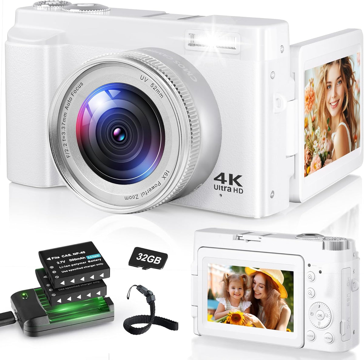 4K Digital Camera for Photography, 48MP Autofocus Vlogging Camera with 3'' 180°Flip Screen