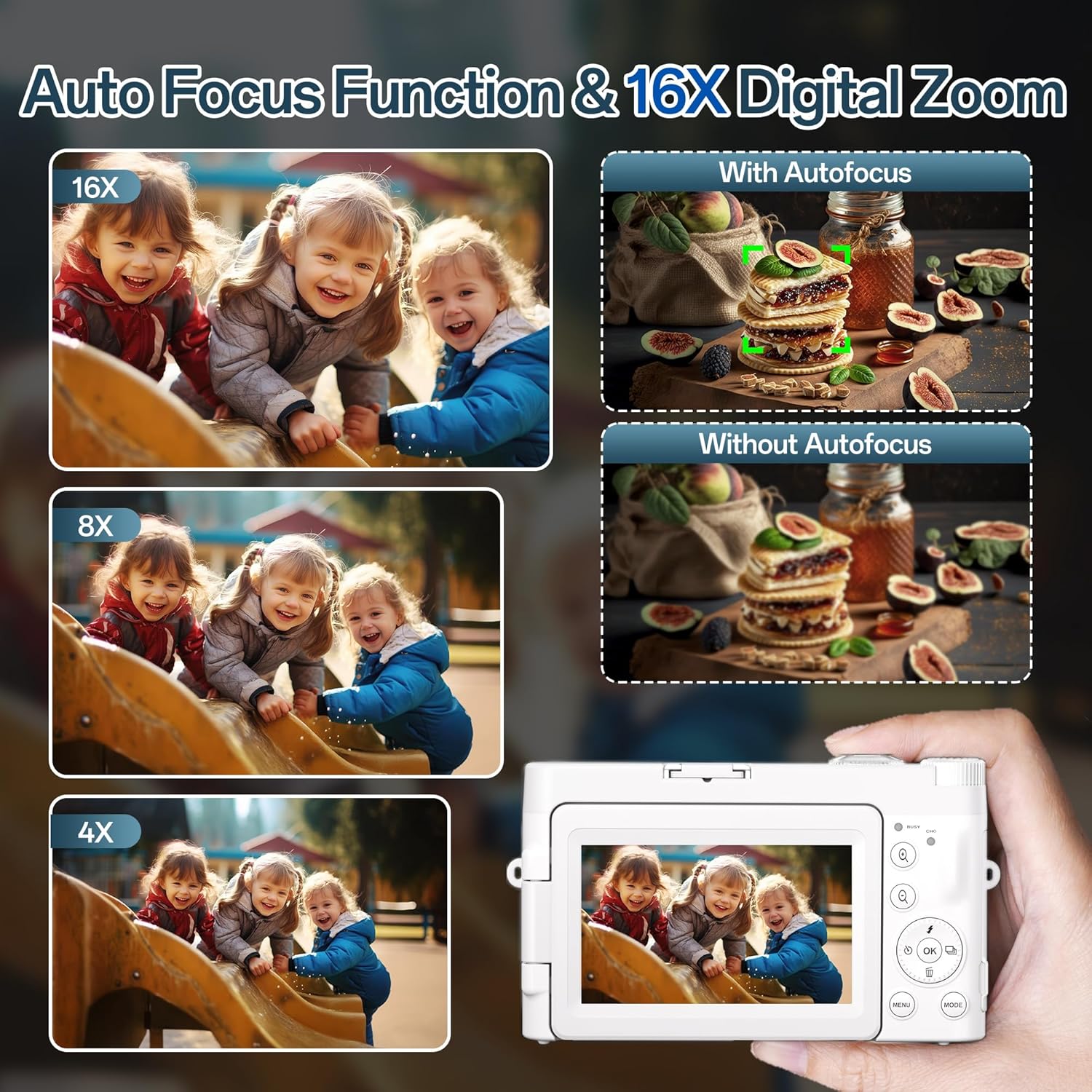 4K Digital Camera for Photography, 48MP Autofocus Vlogging Camera with 3'' 180°Flip Screen