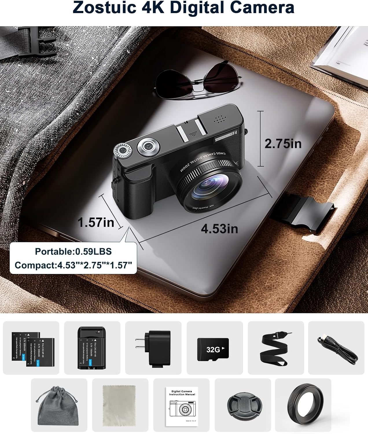 4K Digital Camera for Photography and Video, Autofocus Anti-Shake 48MP Vlogging Camera for YouTube, 3'' 180°Flip Screen Camera with Flash 16X Zoom